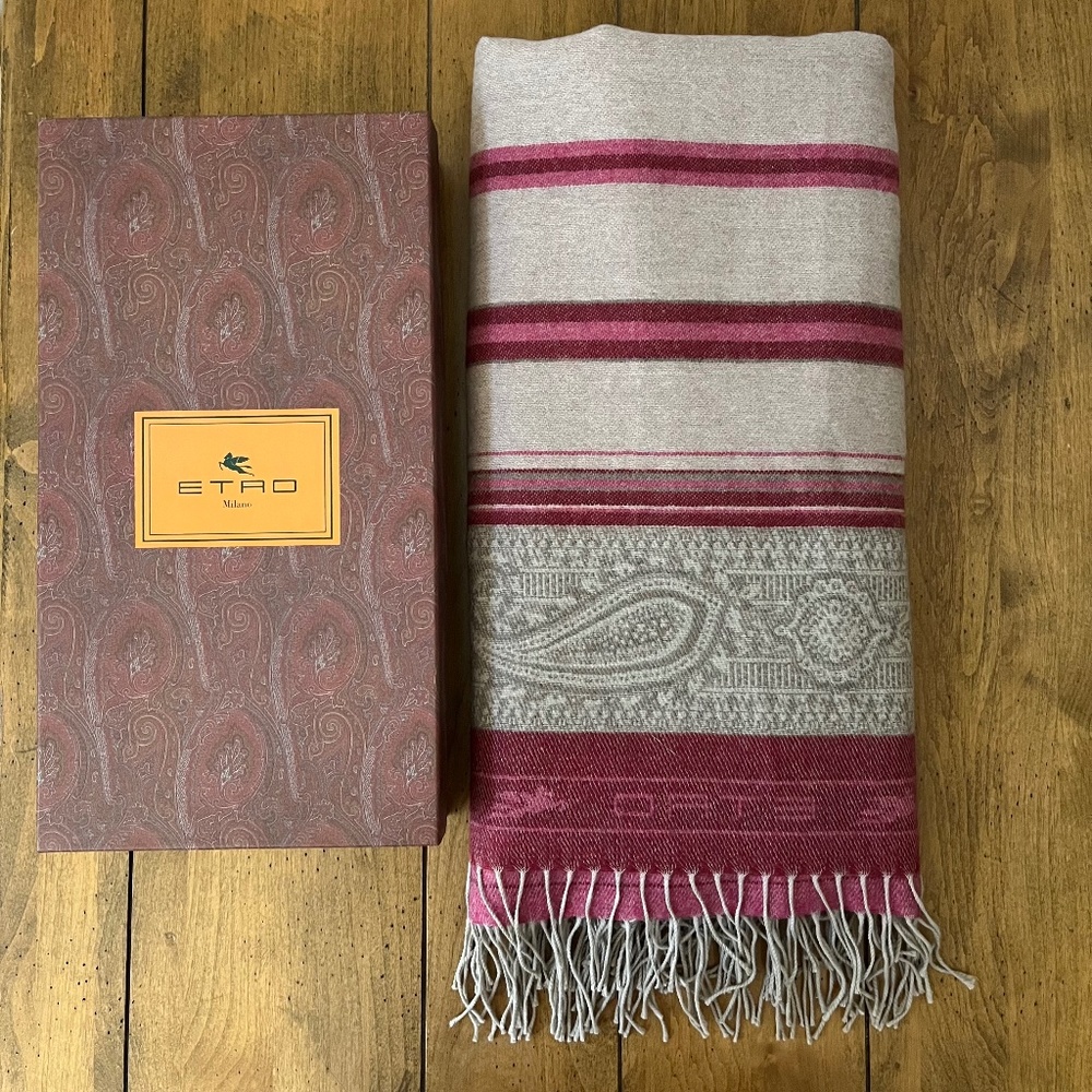 ETRO Milano Paisley & Striped Reversible Throw Blanket